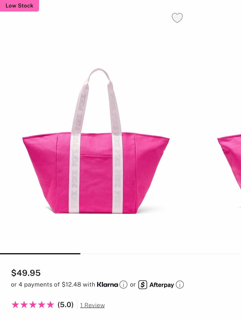 PINK Victoria's Secret Bright Pink Canvas Tote with Pale Pink Logo Straps